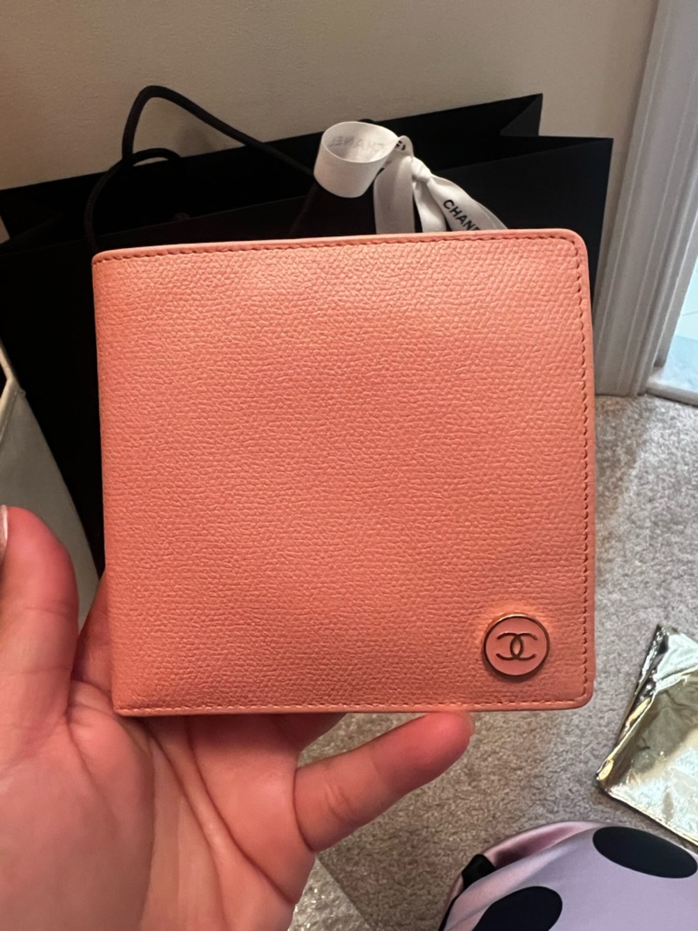 CHANEL Blush Pink Leather Compact Wallet